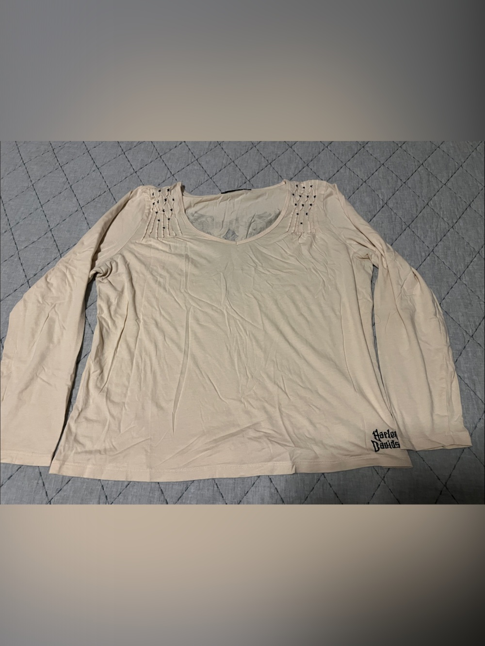 Harley-Davidson Women's Cream Long-Sleeve no tag  XL  biker Y2K grunge gothic